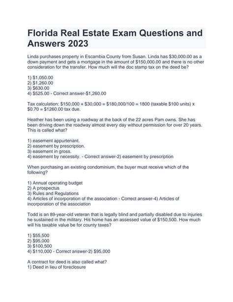 florida real estate exam questions